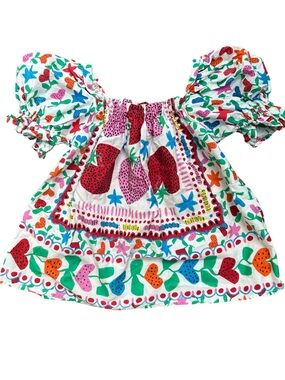 Fabula‎ Colorful Strawberry & Floral Puff-Sleeve Toddler Fruit Dress 2 Years